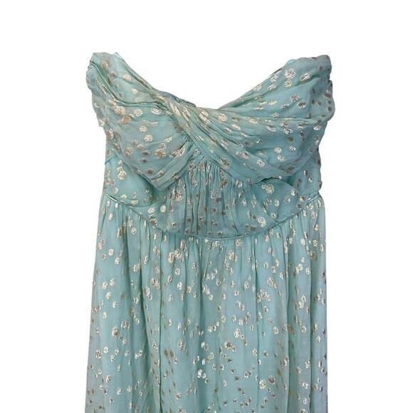 NWT Shoshanna Jennifer Aqua Gold Strapless Maxi A-line Formal SILK Dress sz 4 - Picture 4 of 13